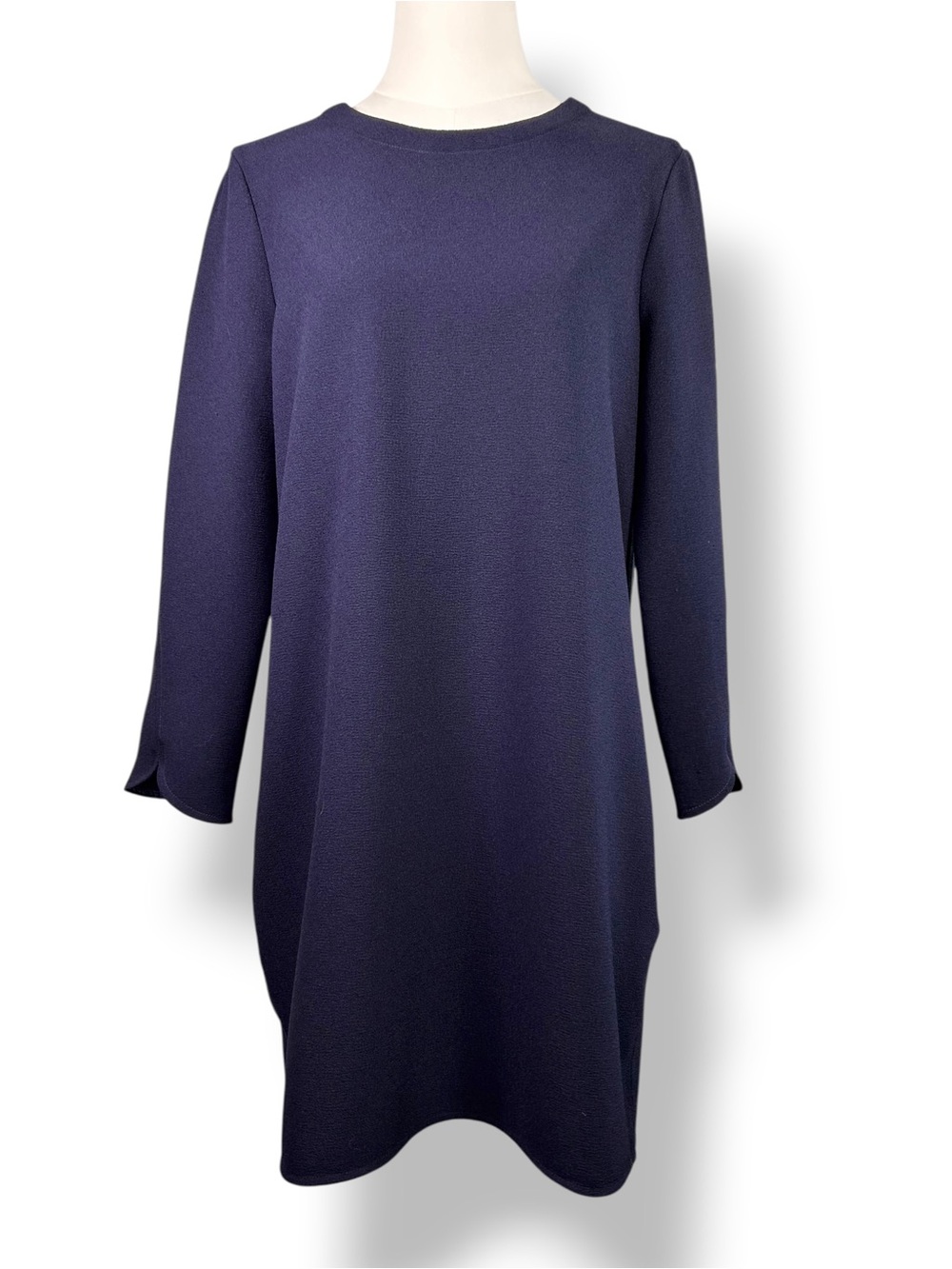 4/$20 Moon Navy Open Back Shift Dress 3/4 Sleeve Crepe Mini Dress Medium - Picture 3 of 6